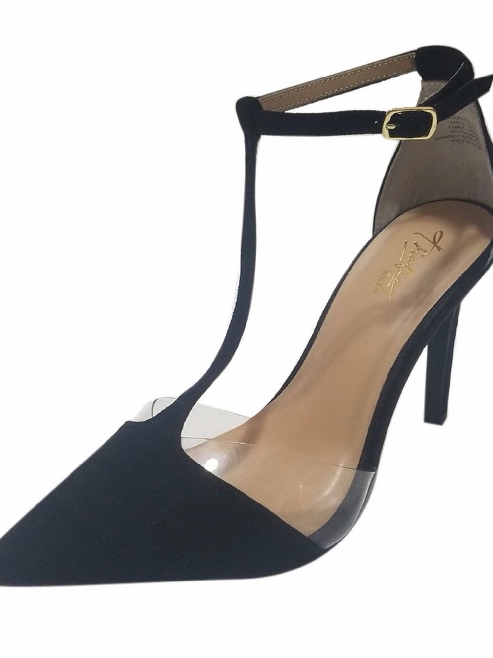 Thalia Sodi Black Pointed Toe T-Strap High Heel Pump